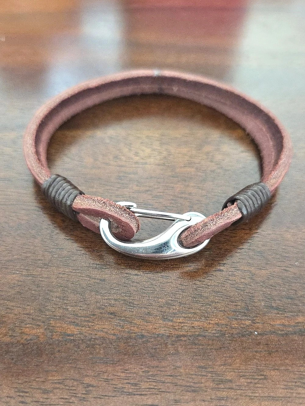 Brown Leather Bracelet with Silver Clasp